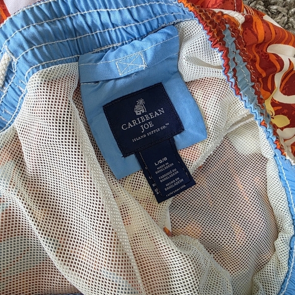 Men Caribbean Joe Tropical Printed Mesh Inside Swim Shorts Size Large - Picture 3 of 6